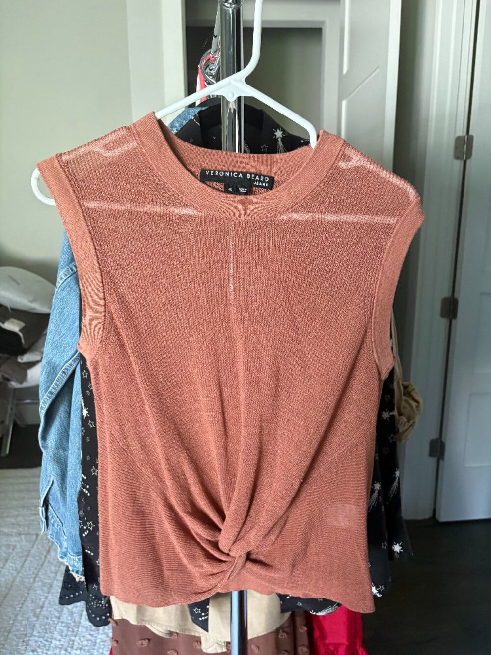 Veronica Beard Jeans Rust Knit Sleeveless Twist Front Sweater Tank Top XS